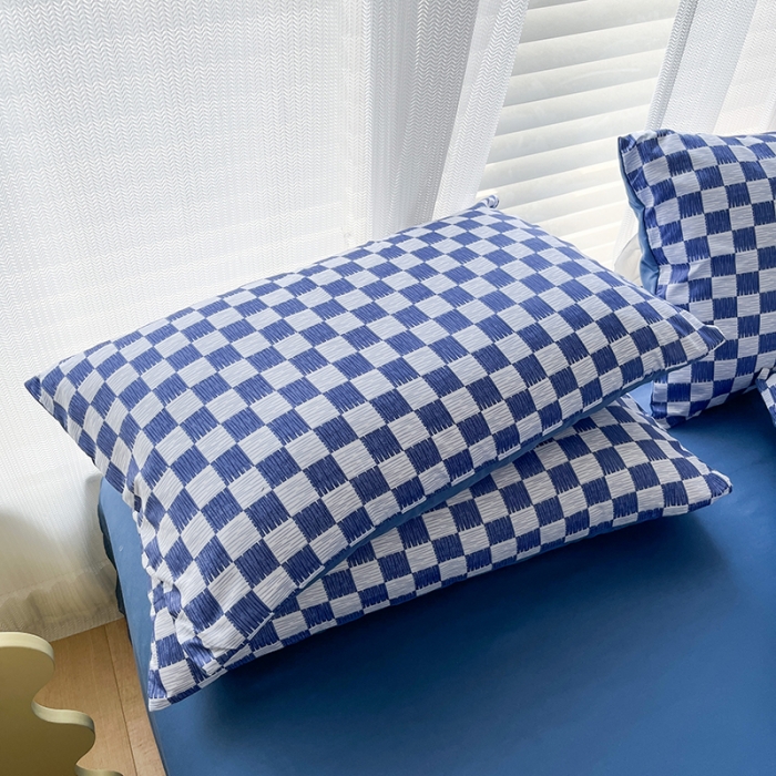 91家纺网 家纺一手货源 找家纺 赫然家纺 2026新款纯色磨毛系列床单款四件套 棋盘格-蓝