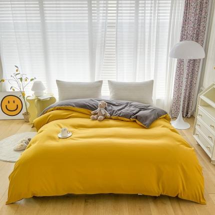 赫然家纺 新款纯色磨毛系列-单被套 姜黄+深灰