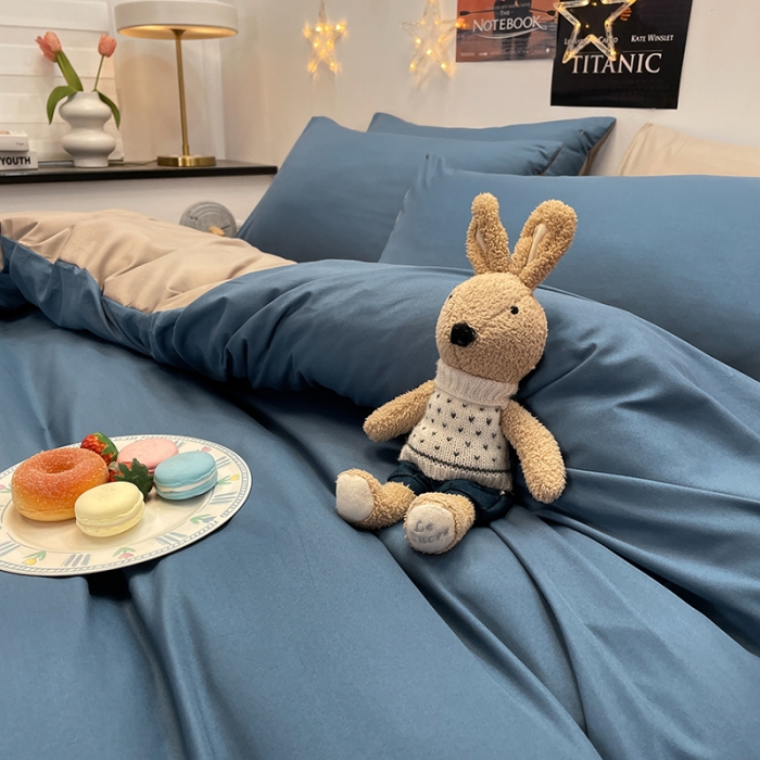 91家纺网 家纺一手货源 找家纺 赫然家纺 新款纯色磨毛系列-单被套 蓝色+驼色