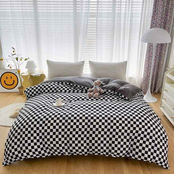 91家纺网 家纺一手货源 找家纺 赫然家纺 新款纯色磨毛系列-单被套 棋盘格-黑