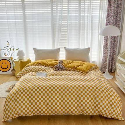 91家纺网 家纺一手货源 找家纺 赫然家纺 新款纯色磨毛系列-单被套 棋盘格-黄