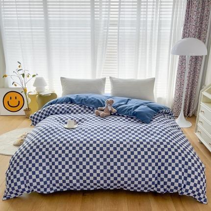 赫然家纺 新款纯色磨毛系列-单被套 棋盘格-蓝