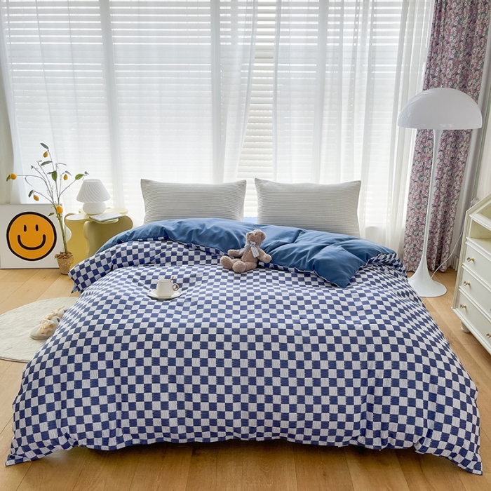 91家纺网 家纺一手货源 找家纺 赫然家纺 新款纯色磨毛系列-单被套 棋盘格-蓝