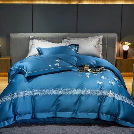 惠居家 2022新款长绒棉刺绣四件套蝴蝶 蝴蝶（宝蓝）