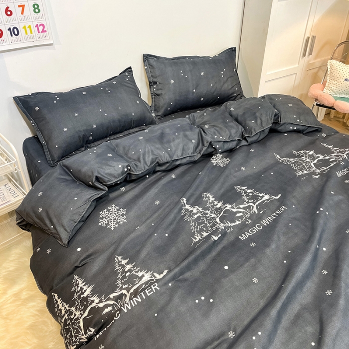 91家纺网 家纺一手货源 找家纺 赫然家纺 新款舒适柔软亲肤爆款芦荟棉四件套货源充足 魔幻冬天