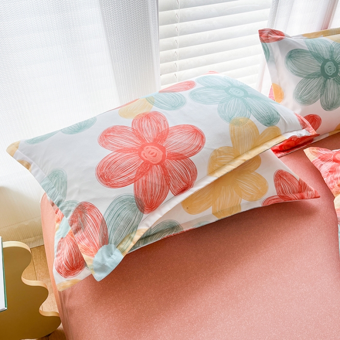 91家纺网 家纺一手货源 找家纺 赫然 130g生态长绒棉植物羊绒加厚斜纹磨毛四件套 七色花