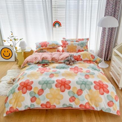 赫然 130g生态长绒棉植物羊绒加厚斜纹磨毛四件套 七色花