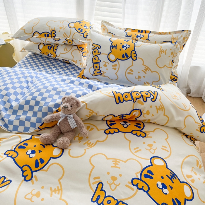 91家纺网 家纺一手货源 找家纺 赫然 130g生态长绒棉植物羊绒加厚斜纹磨毛四件套 小萌虎