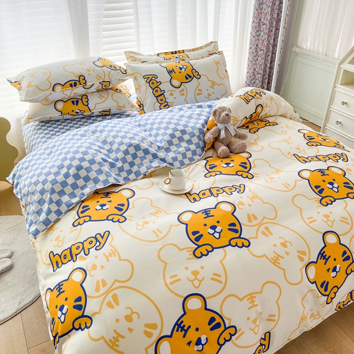 91家纺网 家纺一手货源 找家纺 赫然 130g生态长绒棉植物羊绒加厚斜纹磨毛四件套 小萌虎