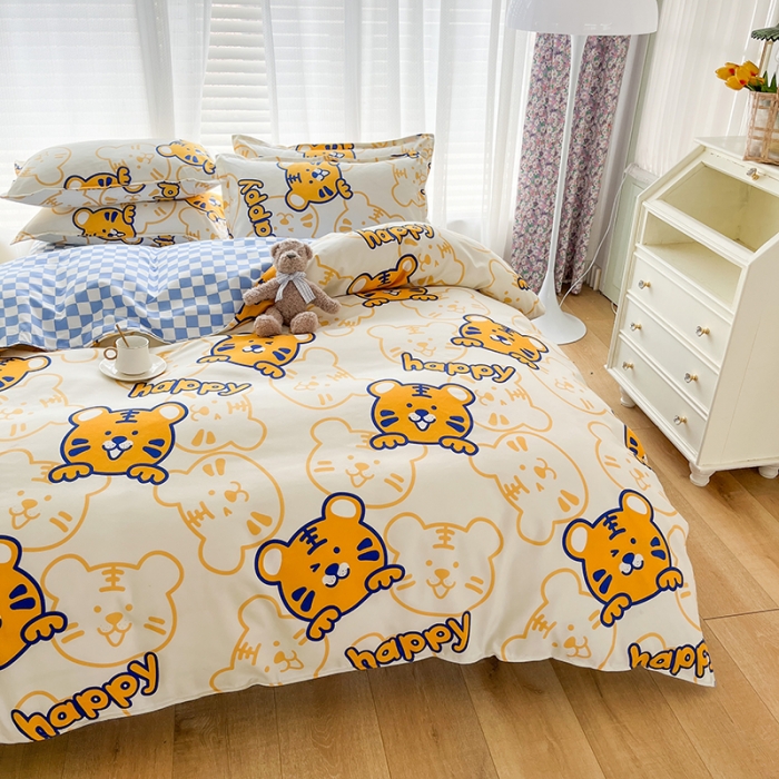 91家纺网 家纺一手货源 找家纺 赫然 130g生态长绒棉植物羊绒加厚斜纹磨毛四件套 小萌虎