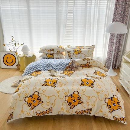 赫然 130g生态长绒棉植物羊绒加厚斜纹磨毛四件套 小萌虎