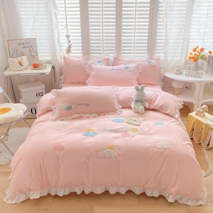 91家纺网 家纺一手货源 找家纺 （总）易禾家纺 2022新款小清新水洗亲肤棉四件套七彩云朵