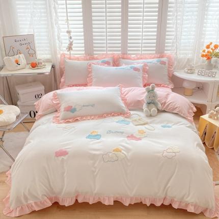 91家纺网 家纺一手货源 找家纺 （总）易禾家纺 2022新款小清新水洗亲肤棉四件套七彩云朵