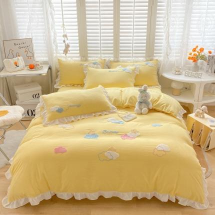 91家纺网 家纺一手货源 找家纺 （总）易禾家纺 2022新款小清新水洗亲肤棉四件套七彩云朵