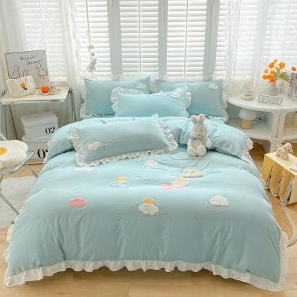 91家纺网 家纺一手货源 找家纺 （总）易禾家纺 2022新款小清新水洗亲肤棉四件套七彩云朵