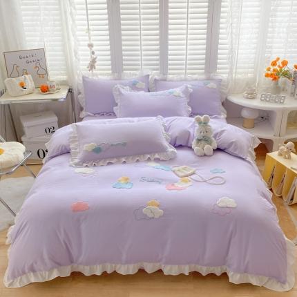 91家纺网 家纺一手货源 找家纺 （总）易禾家纺 2022新款小清新水洗亲肤棉四件套七彩云朵