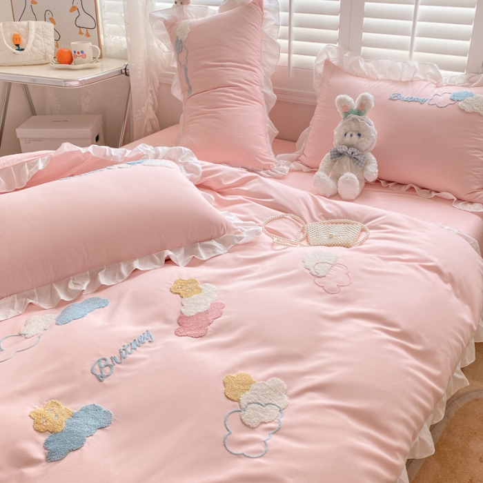 91家纺网 家纺一手货源 找家纺 （总）易禾家纺 2022新款小清新水洗亲肤棉四件套七彩云朵