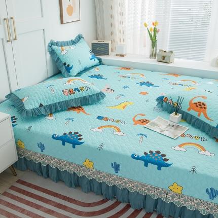 91家纺网 家纺一手货源 找家纺 冬然2021新款全棉防滑榻榻米床垫炕盖纯棉床盖三件套恐龙乐园