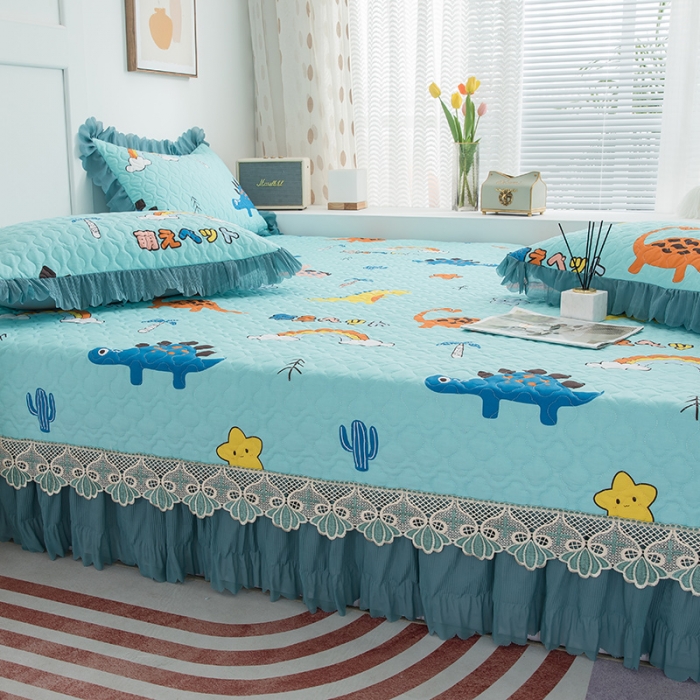 91家纺网 家纺一手货源 找家纺 冬然2021新款全棉防滑榻榻米床垫炕盖纯棉床盖三件套恐龙乐园