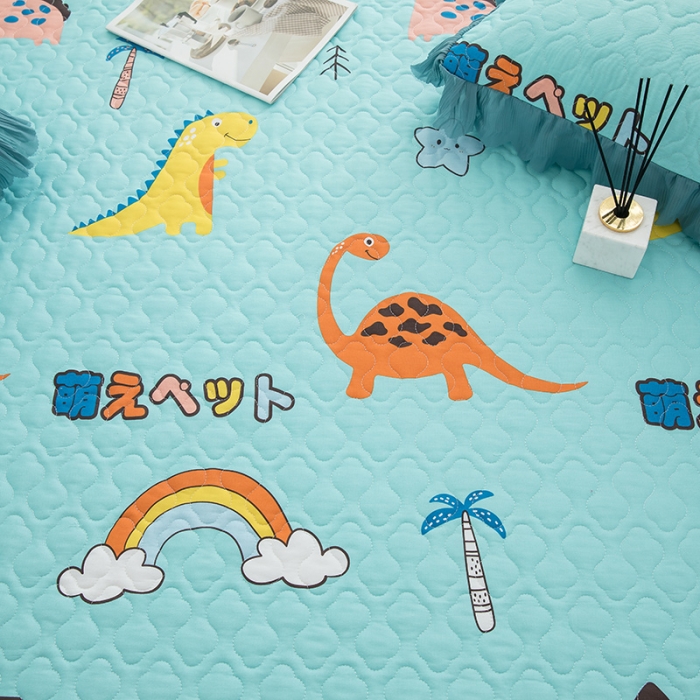 91家纺网 家纺一手货源 找家纺 冬然2021新款全棉防滑榻榻米床垫炕盖纯棉床盖三件套恐龙乐园