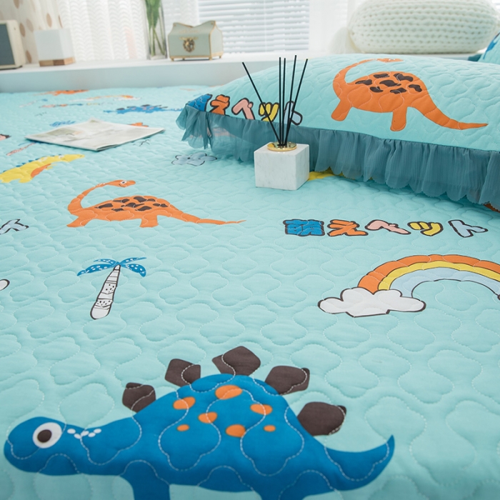 91家纺网 家纺一手货源 找家纺 冬然2021新款全棉防滑榻榻米床垫炕盖纯棉床盖三件套恐龙乐园