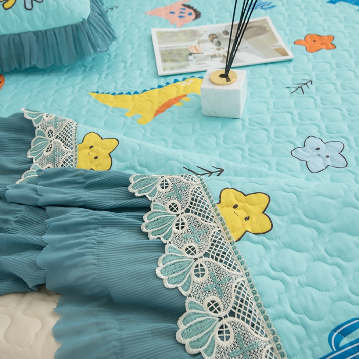 91家纺网 家纺一手货源 找家纺 冬然2021新款全棉防滑榻榻米床垫炕盖纯棉床盖三件套恐龙乐园