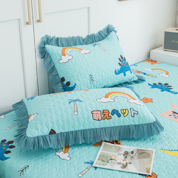 91家纺网 家纺一手货源 找家纺 冬然2021新款全棉防滑榻榻米床垫炕盖纯棉床盖三件套恐龙乐园