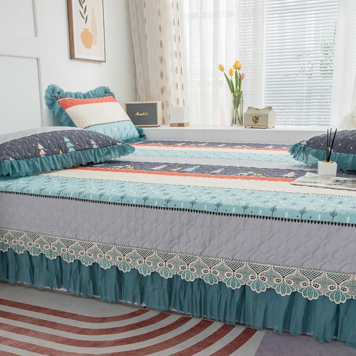 91家纺网 家纺一手货源 找家纺 冬然 2021新款全棉防滑榻榻米床垫炕盖纯棉床盖三件套平安树