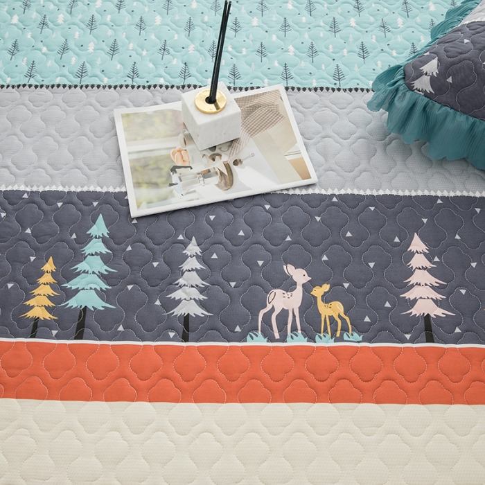 91家纺网 家纺一手货源 找家纺 冬然 2021新款全棉防滑榻榻米床垫炕盖纯棉床盖三件套平安树