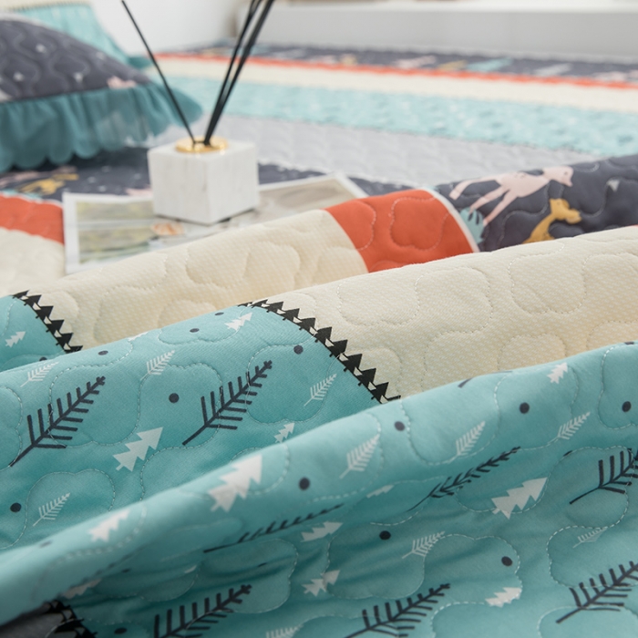 91家纺网 家纺一手货源 找家纺 冬然 2021新款全棉防滑榻榻米床垫炕盖纯棉床盖三件套平安树