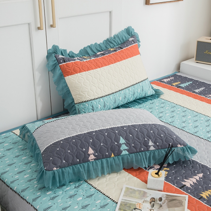 91家纺网 家纺一手货源 找家纺 冬然 2021新款全棉防滑榻榻米床垫炕盖纯棉床盖三件套平安树