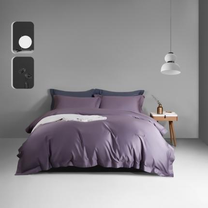 91家纺网 家纺一手货源 找家纺 玖玖爱2021新款100支纯色埋绳刺绣贡缎长绒棉四件套深紫