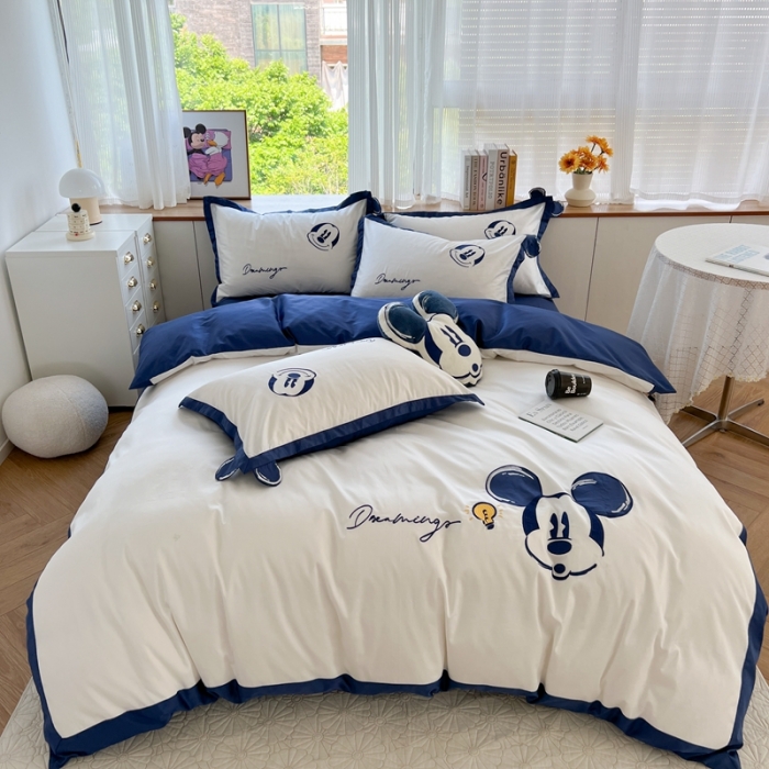 91家纺网 家纺一手货源 找家纺 朗莎家纺 2022新款正版卡通长绒棉四件套 米老鼠