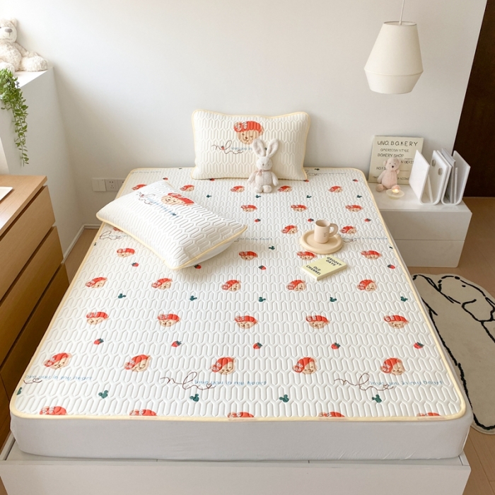 91家纺网 家纺一手货源 找家纺 朗莎家纺 2022新款可机洗凉感丝卡通乳胶凉席 达菲熊床笠