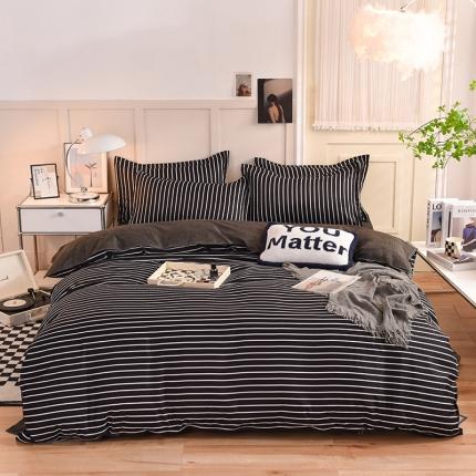 91家纺网 家纺一手货源 找家纺 妖妖家纺 2023新款芦荟棉AB双版印花四件套 灰条条