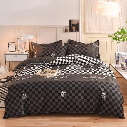 91家纺网 家纺一手货源 找家纺 妖妖家纺 2023新款芦荟棉AB双版印花四件套 甜心