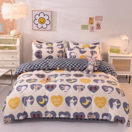 91家纺网 家纺一手货源 找家纺 妖妖家纺 2023新款芦荟棉AB双版印花四件套 小心兔子