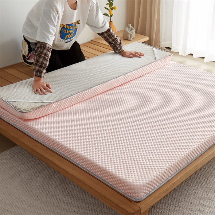 91家纺网 家纺一手货源 找家纺 寐珂 2025新款A类凉感魔豆豆床垫-双人款 胭脂粉