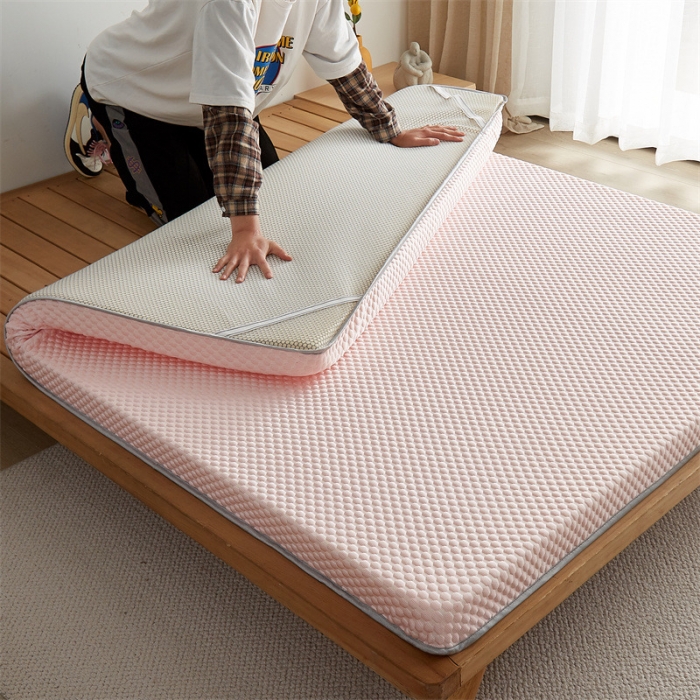 91家纺网 家纺一手货源 找家纺 寐珂 2025新款A类凉感魔豆豆床垫-双人款 胭脂粉