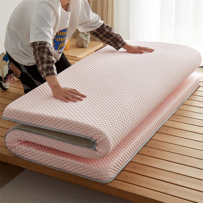 91家纺网 家纺一手货源 找家纺 寐珂 2025新款A类凉感魔豆豆床垫-双人款 胭脂粉