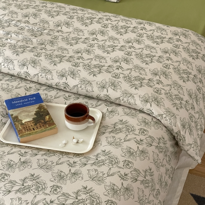 91家纺网 家纺一手货源 找家纺 蘭菲家纺 2023新款针织棉碎花系列四件套 茶白