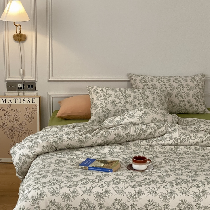 91家纺网 家纺一手货源 找家纺 蘭菲家纺 2023新款针织棉碎花系列四件套 茶白