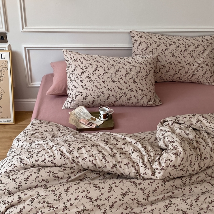 91家纺网 家纺一手货源 找家纺 蘭菲家纺 2023新款针织棉碎花系列四件套 温莎玫瑰