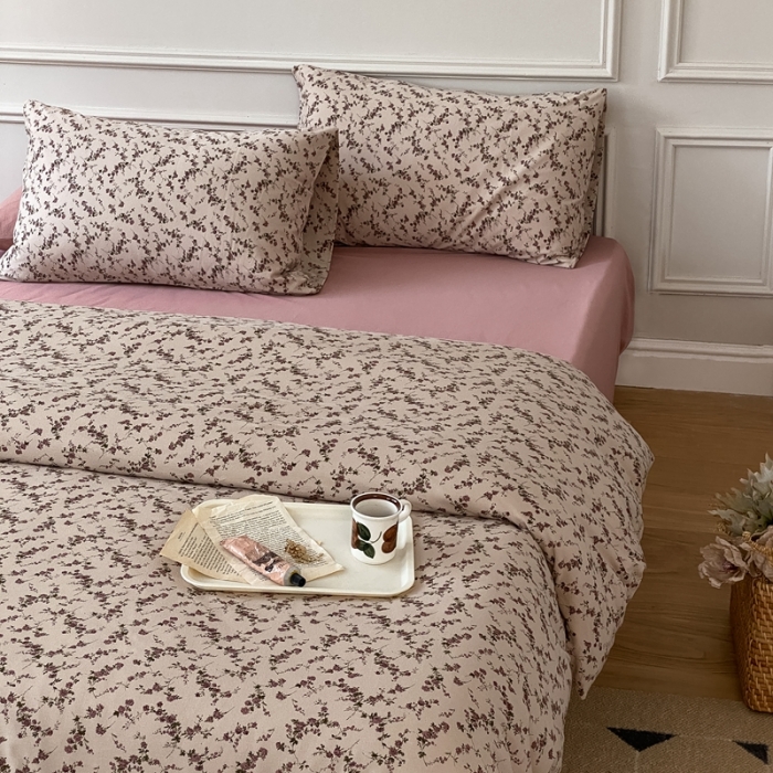 91家纺网 家纺一手货源 找家纺 蘭菲家纺 2023新款针织棉碎花系列四件套 温莎玫瑰