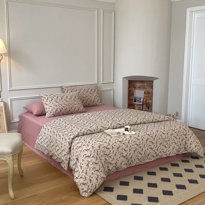 91家纺网 家纺一手货源 找家纺 蘭菲家纺 2023新款针织棉碎花系列四件套 温莎玫瑰