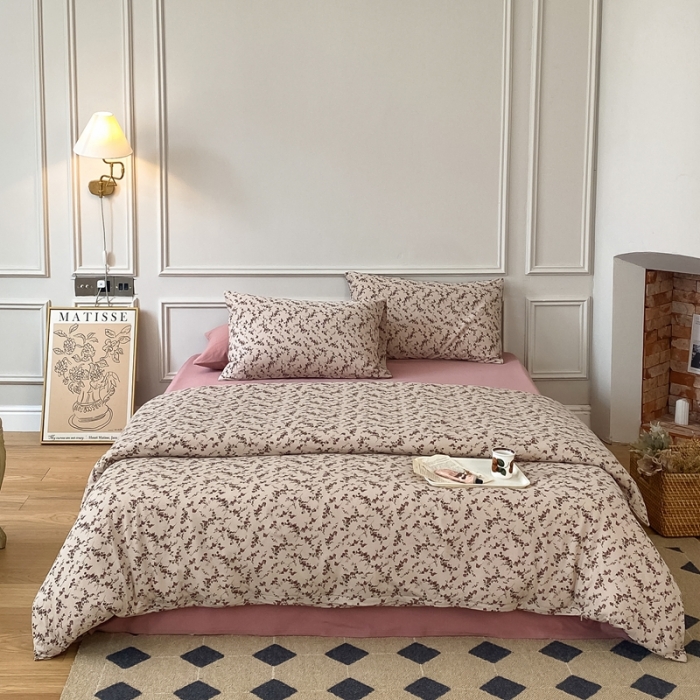 91家纺网 家纺一手货源 找家纺 蘭菲家纺 2023新款针织棉碎花系列四件套 温莎玫瑰