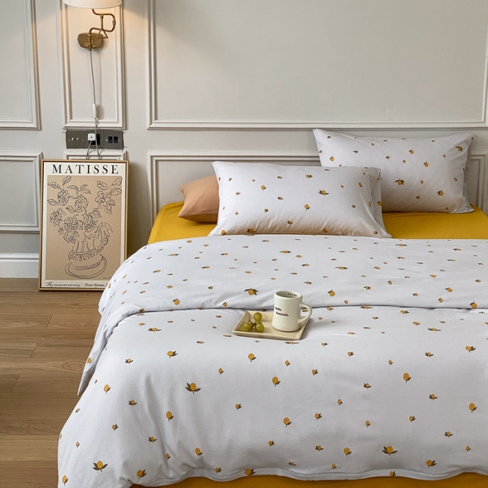 91家纺网 家纺一手货源 找家纺 蘭菲家纺 2023新款针织棉碎花系列四件套 香草柠檬