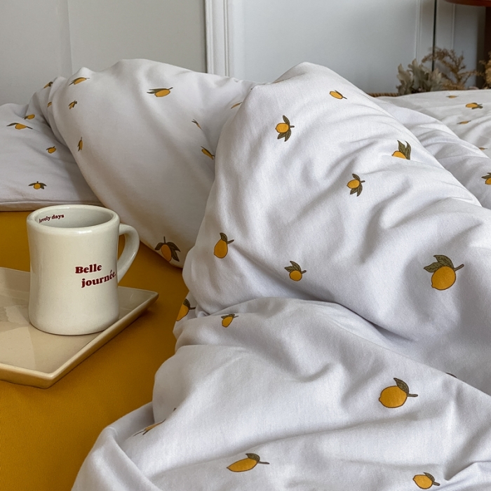 91家纺网 家纺一手货源 找家纺 蘭菲家纺 2023新款针织棉碎花系列四件套 香草柠檬