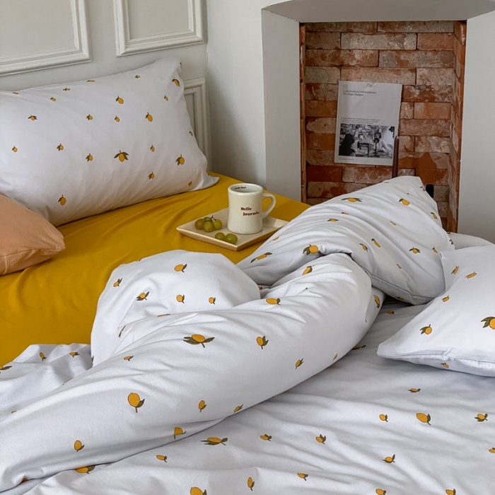 91家纺网 家纺一手货源 找家纺 蘭菲家纺 2023新款针织棉碎花系列四件套 香草柠檬