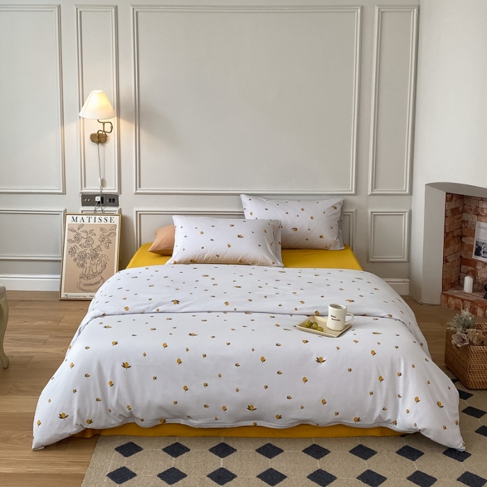 91家纺网 家纺一手货源 找家纺 蘭菲家纺 2023新款针织棉碎花系列四件套 香草柠檬